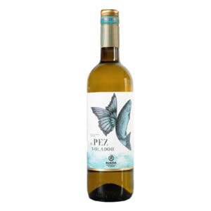 Frisse El Pez Volador Verdejo Rueda wijn in een glazen fles met een zeilvlinder op het label.